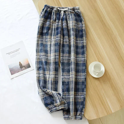 Pajama Pants Women's Autumn and Winter Trousers Couple Warm Pants Thickened Loose Warm Beam Feet Flannel Men's Home Pants