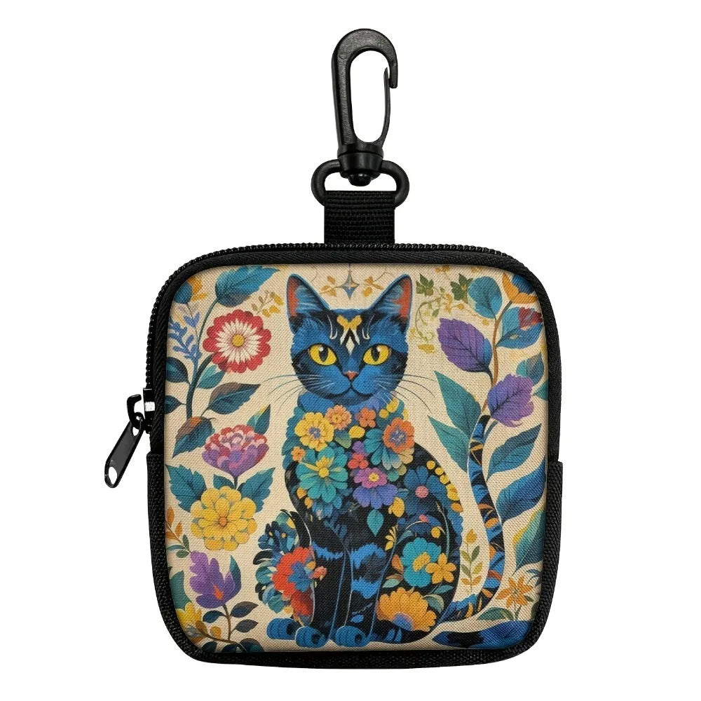 Durable Mini Coin Purse Artificial Leather Cat Print Wallet Waterproof Portable Earphone Bag Friends Gift