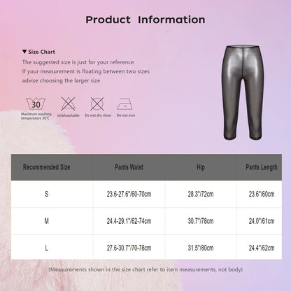 Womens Metallic Shiny Slim Fit Capri Pants Semi-transparent Capri Leggings Elastic High Waist Tights Shiny Cover-up Rave Pants