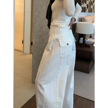 White Wide Leg Cutlass Jeans Women's Spring New Loose Straight Leg Long Denim Trousers Casual Streetwear Y2K Style Pants