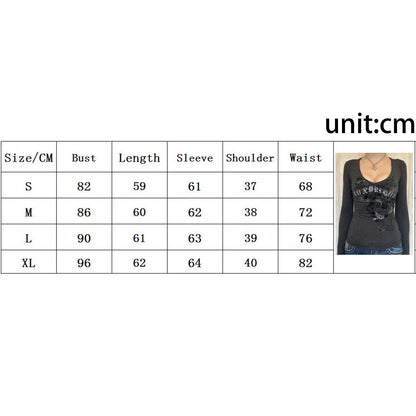 Women Autumn Fairy Grunge T-shirts Tops Y2K Long Sleeve Vintage Graphic Shirts E-Girls Aesthetic Tees Gothic Clothes Streetwear