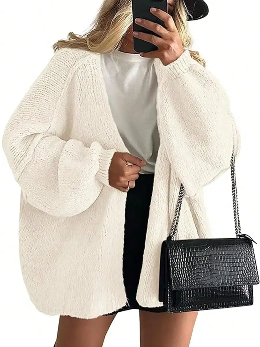 Cardigan Sweaters For Women Oversized Fall Long Sleeve Lightweight Knit Cardigans Winter Clothing Open Front Solid Color Crochet Lantern Sleeve Coat