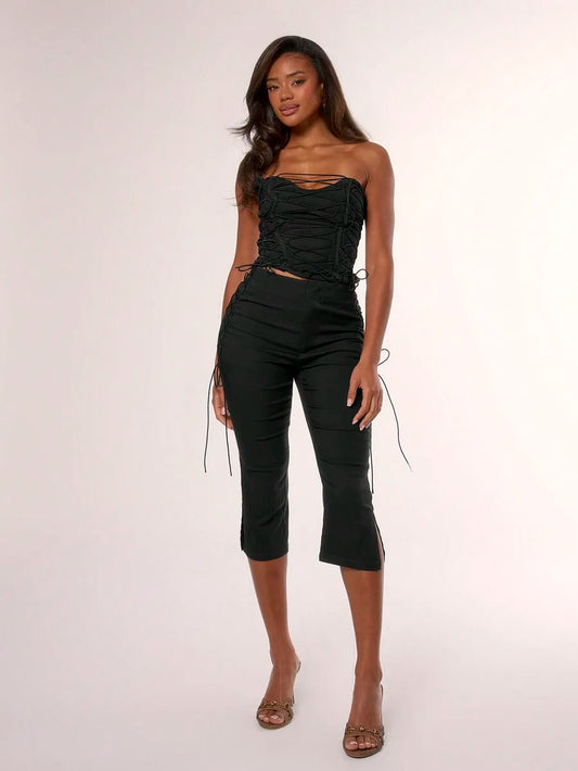 MUSERA Side Laced Up Capri Pants Summer Y2k 90's Cute Sexy Vacation Elegant Cute Ibiza Festival Club Party Spring Holiday Casual
