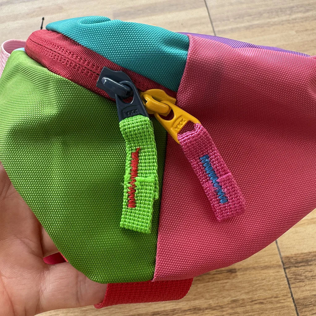 Color Block Spliced Nylon Fanny Pack Adjustable Strap Lightweight Crossbody Waist Bag Outdoor Hiking Travel Portable Chest Bag Multi Color Sling Belt Bag
