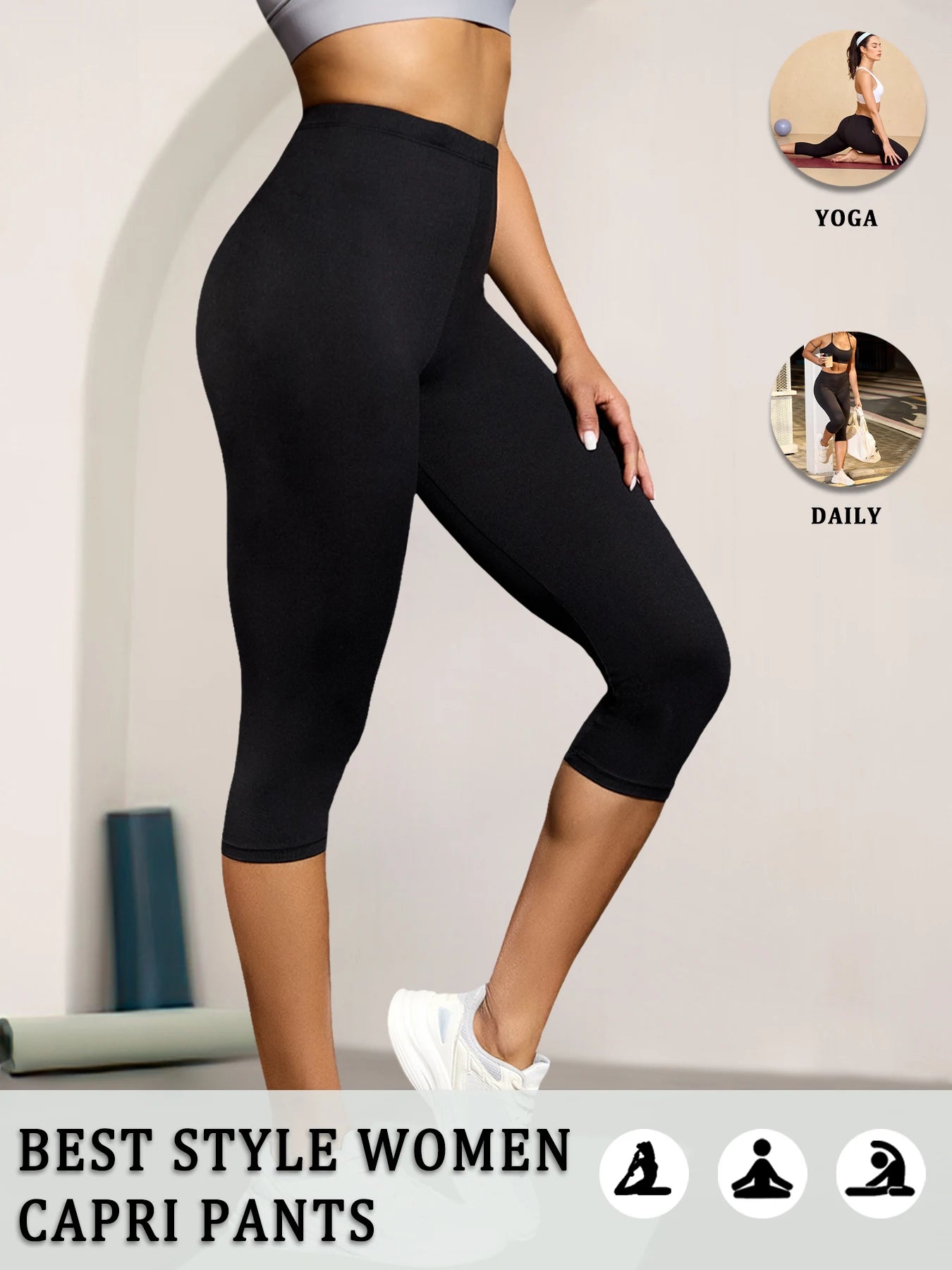 Women's Super Soft Capri Pants High Stretchy Breathable Pants No See Through Workout Running Yoga Athletic Pants Gym Leggings