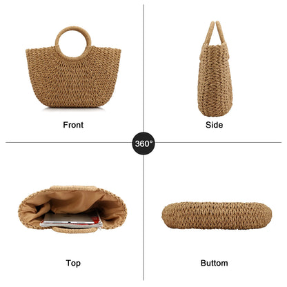 Large Capacity Summer Handmade Straw Weave Bags For Women Beach Wrapped Half-Round Rattan Woven Beach Bag Ladies Handbags Totes