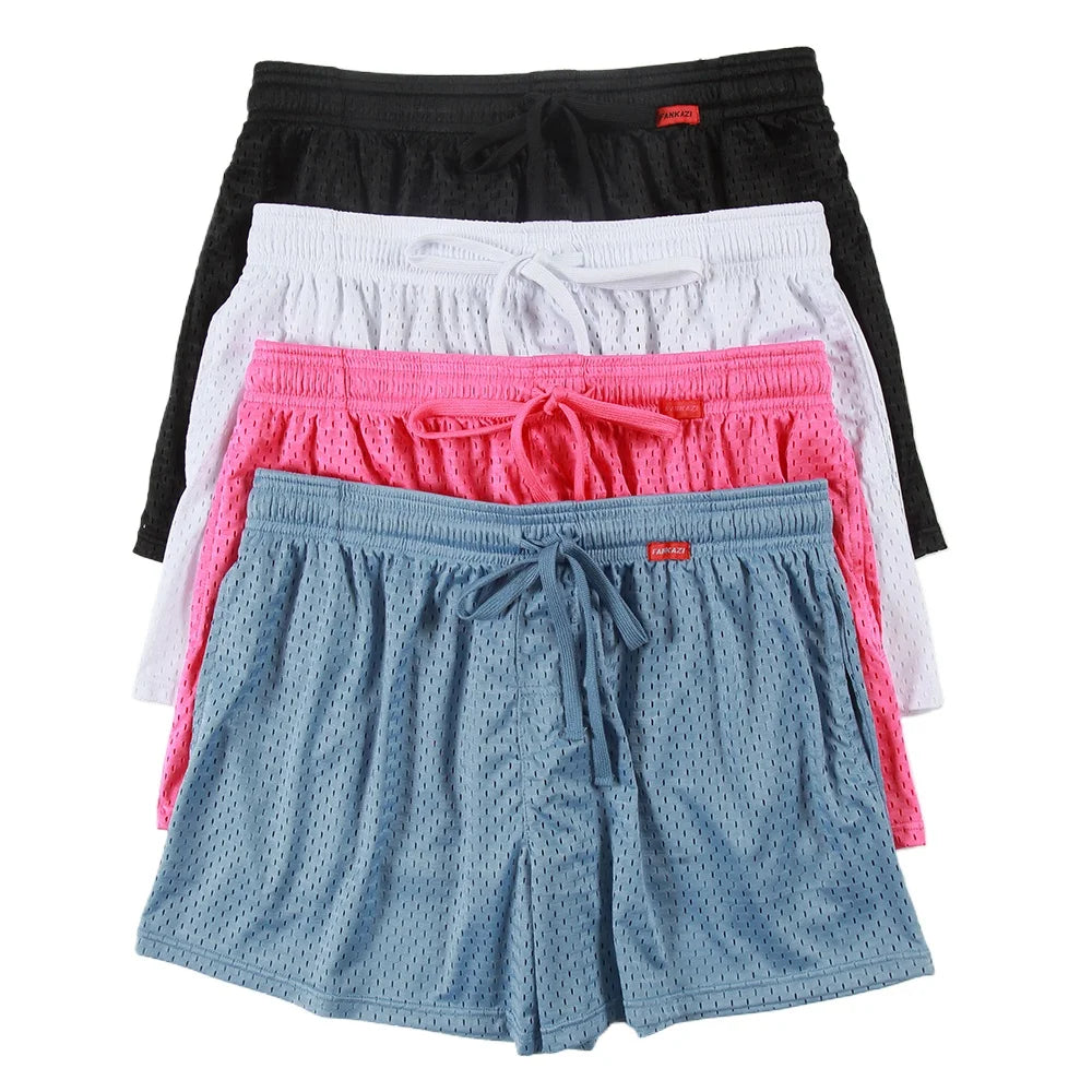 Solid-coloured Men's Mesh Thin Section Loose Fashion Pockets Elastic Large Size Sleep Bottom Boxer Shorts Homewear
