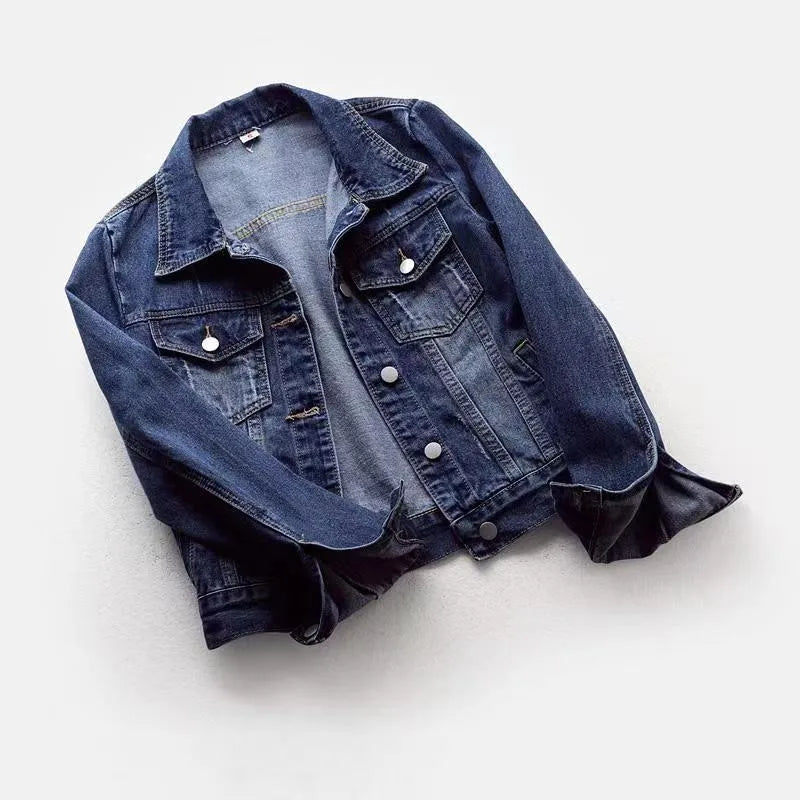 Womens Slim Short Denim Jacket Washed Casual Long Sleeve Fashion Coat Spring Autumn