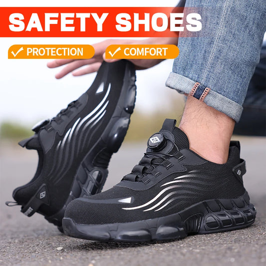 Air Cushion Soft Sole Men's Anti-smash Non-Slip Breathable Work Safety Shoes Men's Steel Toe Puncture Proof Anti-skid Work Safet