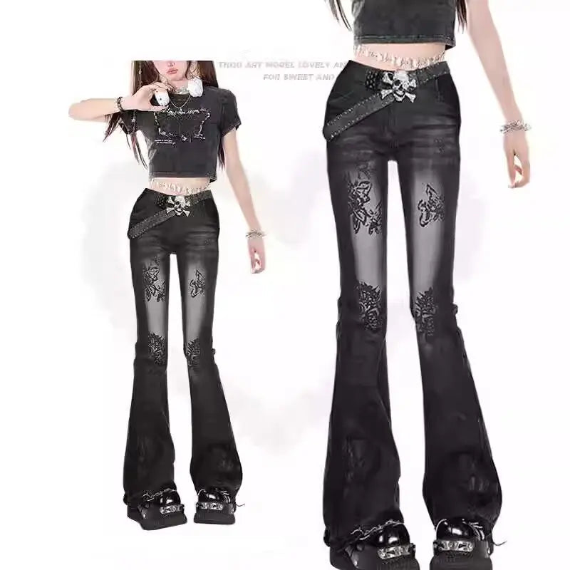 Flared Jeans for Woman Jorts Jeans Pants Women Shoujo Girl Style Women's Spring Clothes Coquette Jean Baggy Y2k Clothing Denim