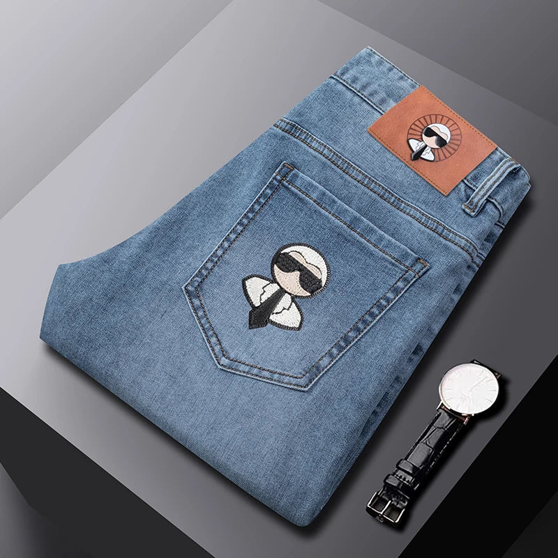 Fashion Men Jeans Stretch Straight Leg Casual Slim Fit Denim Pants Male Brand Luxury Design