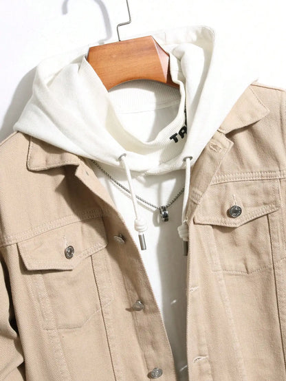 men's denim jacket for spring and autumn. Khaki simple coat. For daily casual wear, with a street - casual and trendy style.