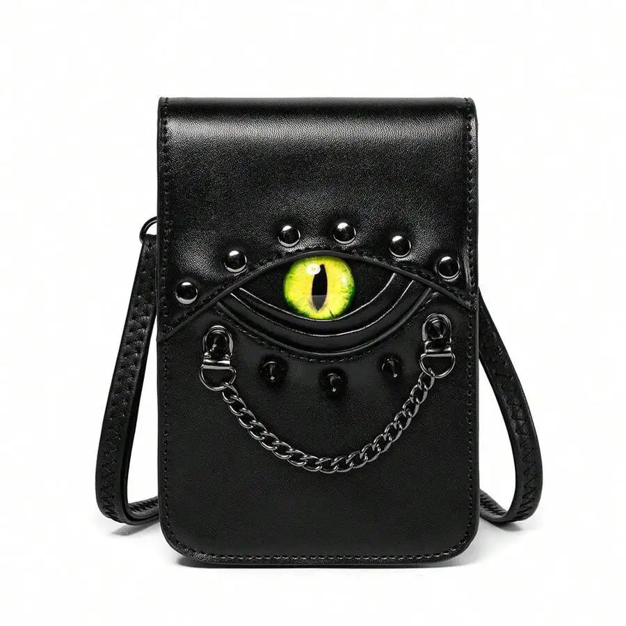 1pcs Retro Rivet Crossbody Bag, Mini Waist Pack For Women, PU Leather, Unique Eye Design Belt Mobile Phone Bag