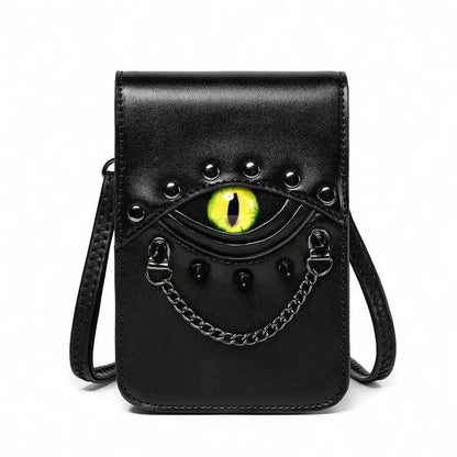 1pcs Retro Rivet Crossbody Bag, Mini Waist Pack For Women, PU Leather, Unique Eye Design Belt Mobile Phone Bag