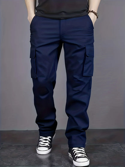 Men's casual multi pocket work pants with loose fit and drawstring waistband suitable for hikingfishingand outdoor exploration
