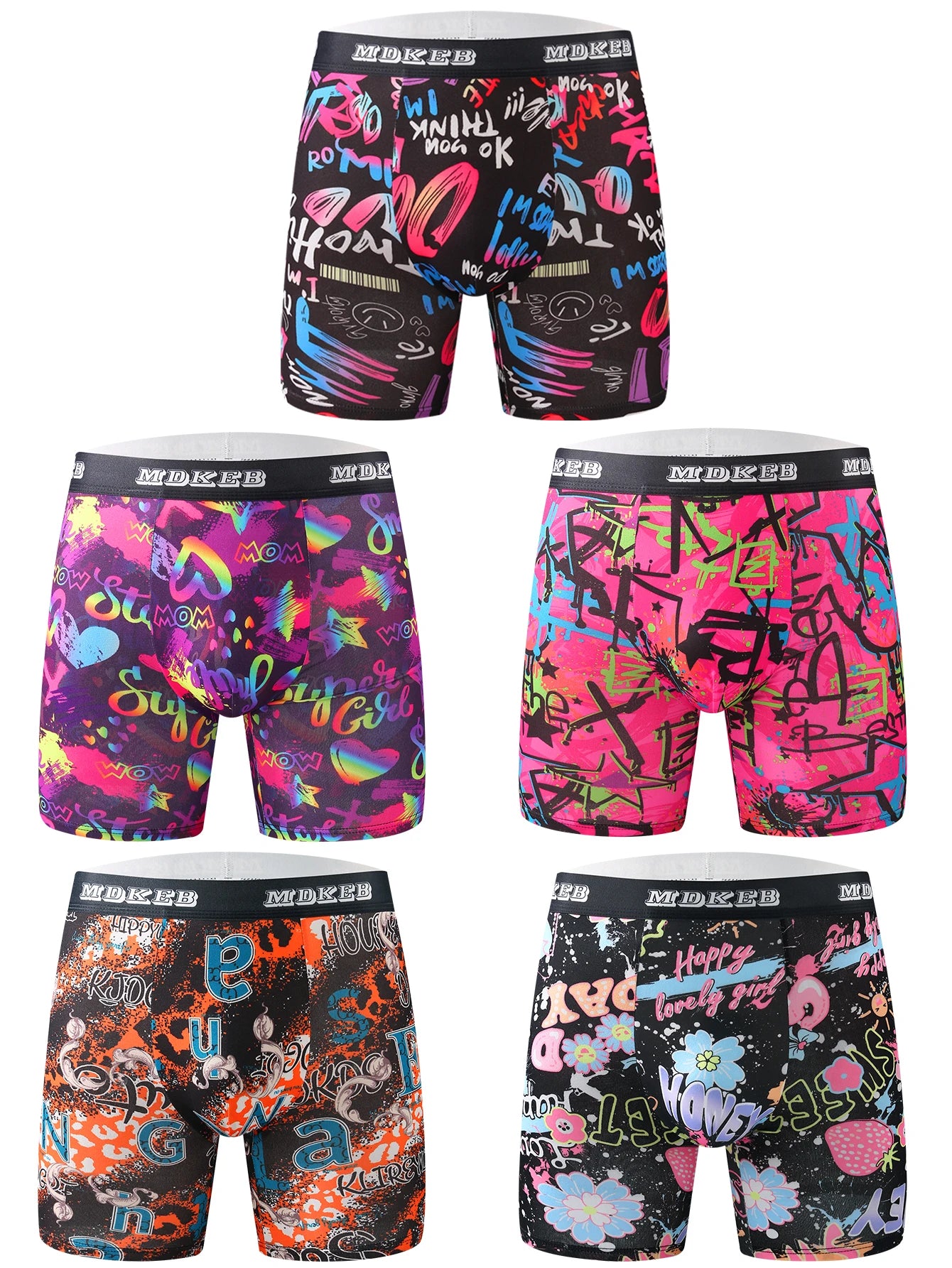 Ten-piece mixed men's graffiti pattern long boxer briefs, breathable and comfortable high-elasticity long boxer briefs, boxing