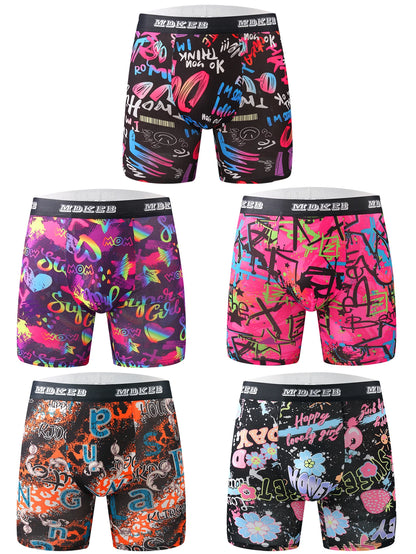 Ten-piece mixed men's graffiti pattern long boxer briefs, breathable and comfortable high-elasticity long boxer briefs, boxing