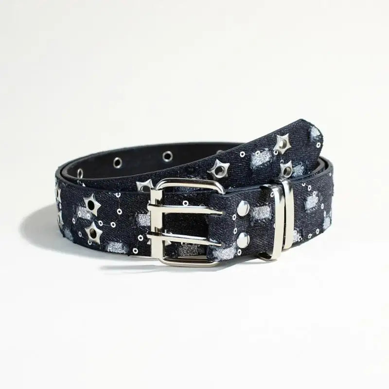 Hollow Star Buckle Denim Waistband Y2K Punk Hip Hop Style Unisex Streetwear Belt Fashion Waist Accessory For Daily Matching & Trendy Gifts