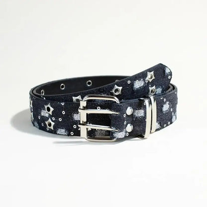 Hollow Star Buckle Denim Waistband Y2K Punk Hip Hop Style Unisex Streetwear Belt Fashion Waist Accessory For Daily Matching & Trendy Gifts