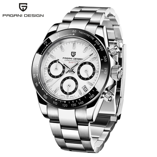 PAGANI DESIGN PD1644 Men's VK63 Quartz Chronograph Watch Sapphire Glass Stainless Steel 100M Waterproof Sport Wristwatch