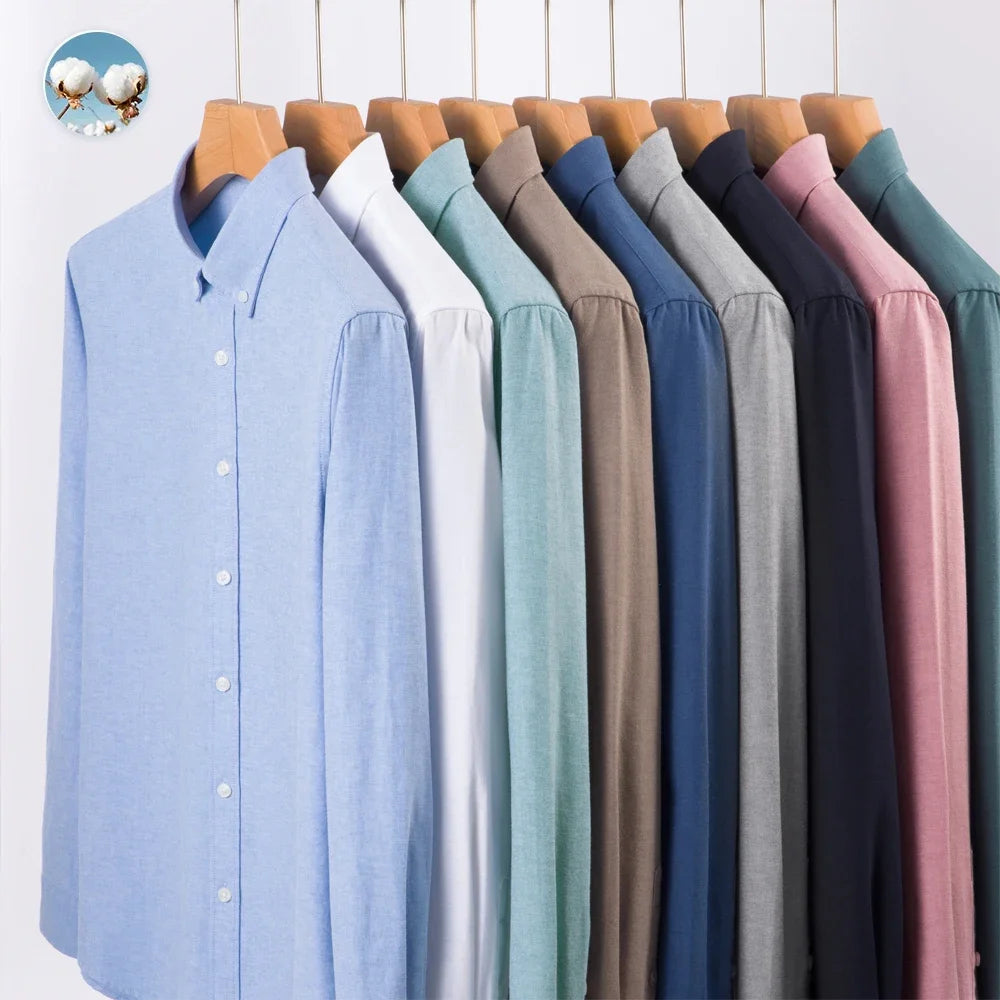 Men's Slim-Fit Oxford Cotton Shirt: Long Sleeves, Casual Breathable Fabric, Exquisite Craftsmanship, Brand with OEM Processing