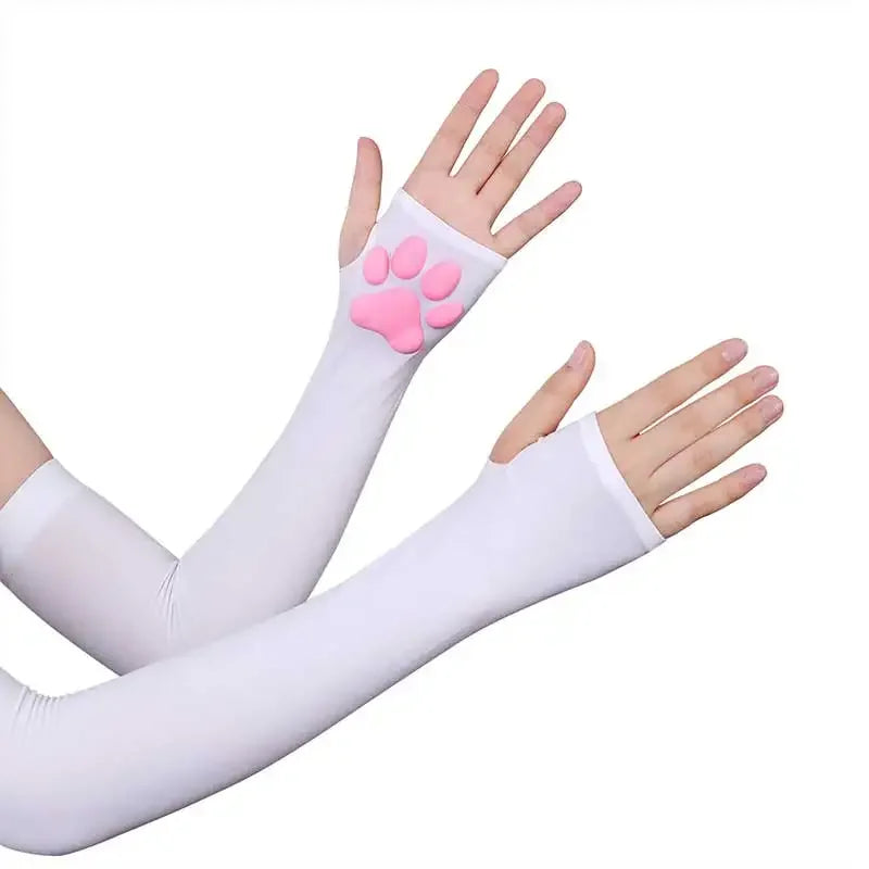 Cute Cat Paw Fingerless Gloves, Soft Stretchy with 3D Pads, UV Protection Kawaii Harajuku Anime Cosplay Accessory for Girls & Women