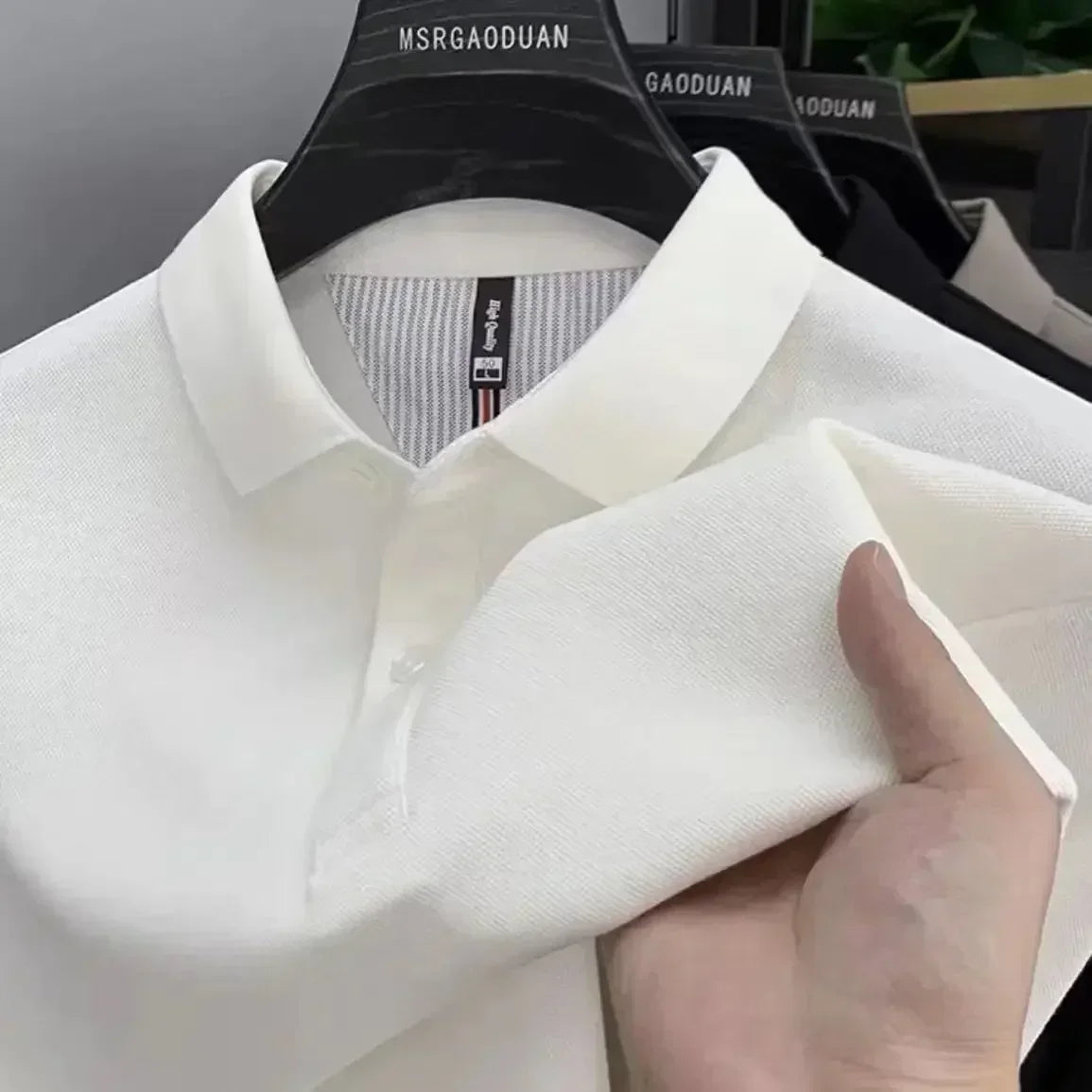 High-end cotton Polo shirt for men, new style for spring and autumn, long-sleeved, pure color, thickened