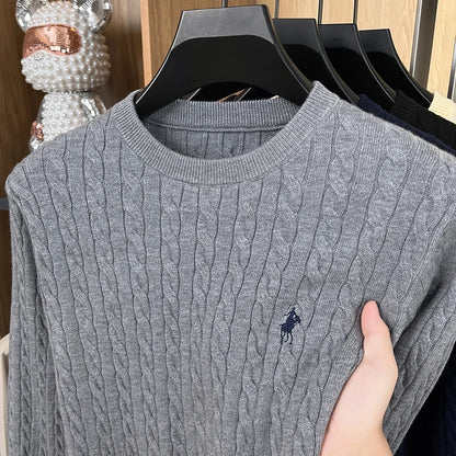 High Quality Men New Long-Sleeved Knitwear Round Neck Jacquard Solid Color Pony Embroidery Classic Fashion Hot-Selling Men'swear