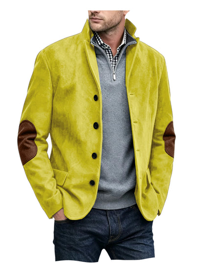 Vintage Men's Suede Blazer Notch Lapel Elbow Patches Slim Fit Jacket Business Casual Men Fashion Outerwear for Spring Autumn