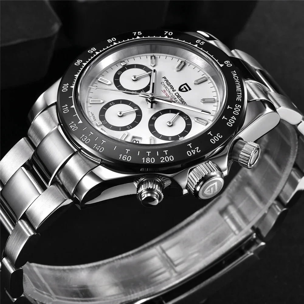 PAGANI DESIGN PD1644 Men's VK63 Quartz Chronograph Watch Sapphire Glass Stainless Steel 100M Waterproof Sport Wristwatch
