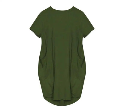 Plus Size Women Short Sleeve O-Neck Loose Casual Dresses Casual Short Sleeve Shirt Mini Dresses Round Neck Pockets Sexy Female T
