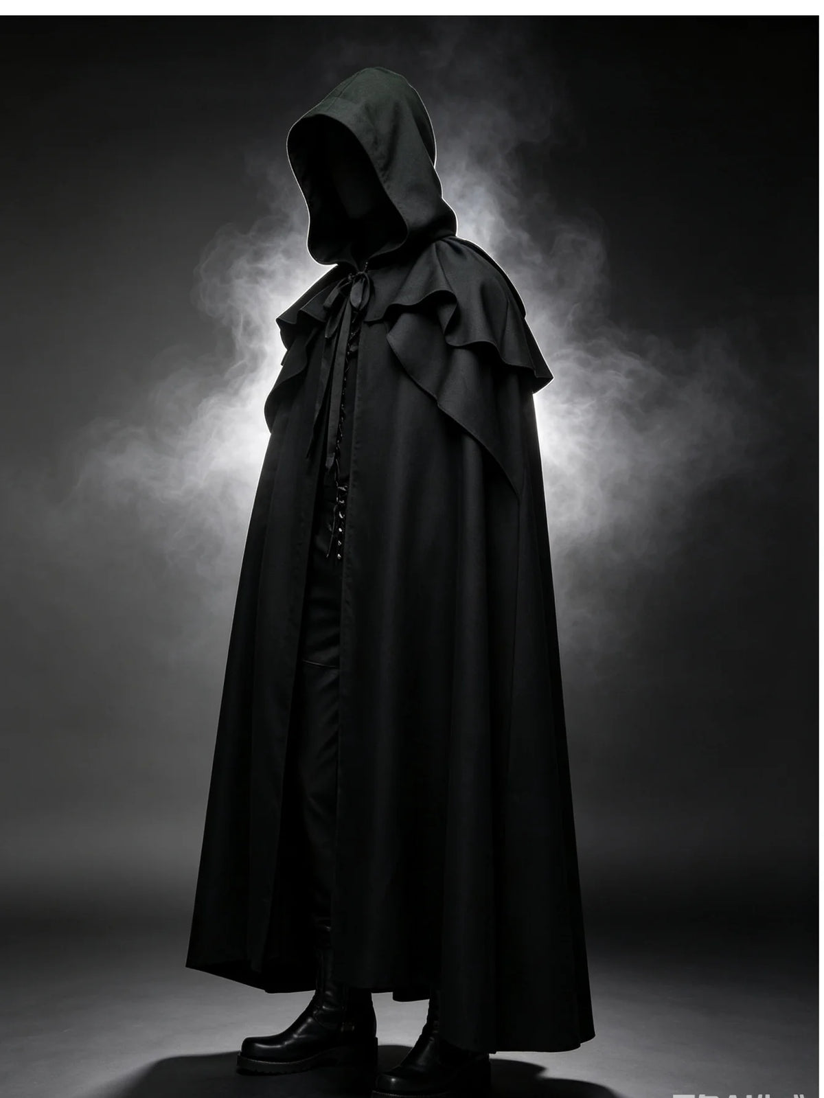 Medieval Vintage Hooded Long Cos Cloak, Dark Green Double Lapel Tie Cape, Unisex Ranger Hunter Wizard Role Play Costume, Retro Gothic Cosplay Coat