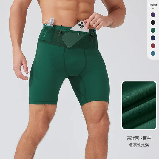 Compression Shorts Marathon Running Shorts Man Fitness Clothing Gym Multi Pocket Tights for Men Sports Wear Crossfit Sweatpants