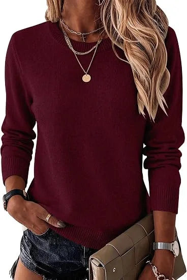 Women's Fashionable Wool Blend Sweater, Long-Sleeved with a Round Neck,