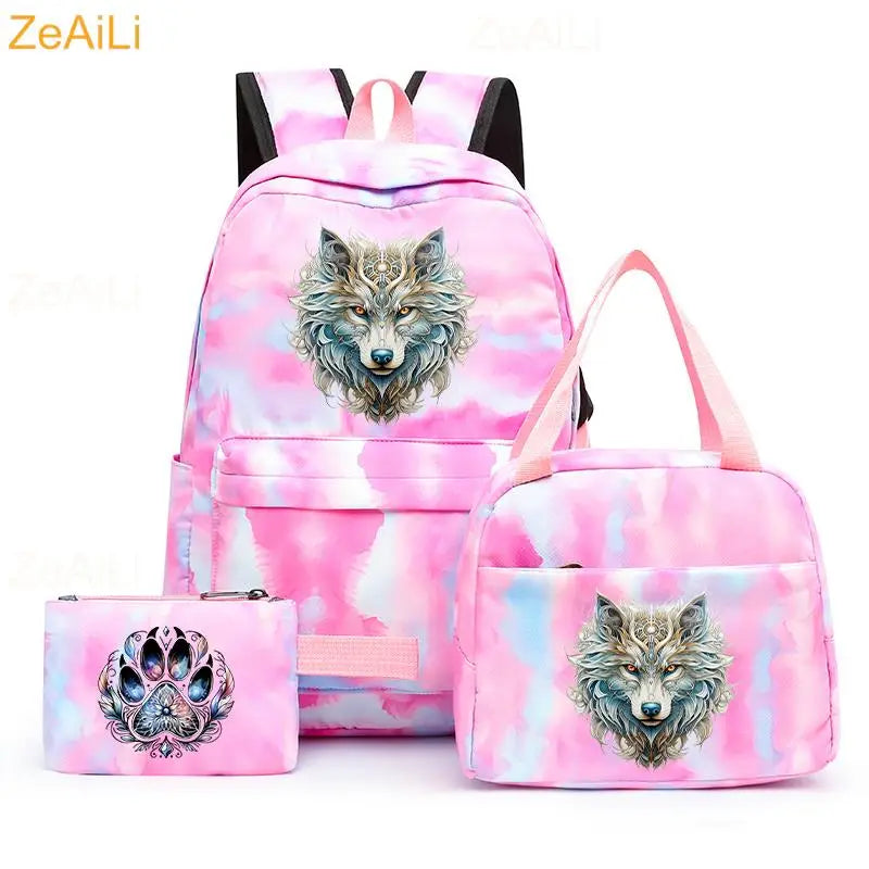 3pcs White Puppy Maltese Dog Colorful Backpack with Lunch Bag for Women Student Teenagers Rucksack Casual School Bags Sets