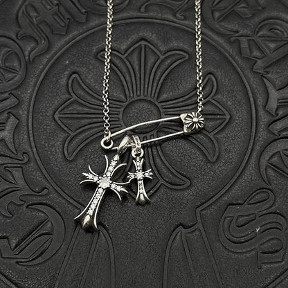 Antique Trendy Xuan Kao Luo Xin Retro Double Cross Pin Necklace Men and Women Personality Collarbone Chain Mix and Match Interne