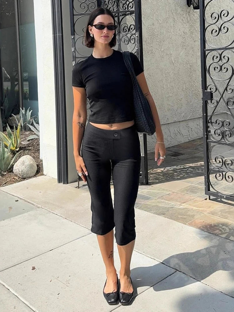 Black Capris Slight Flare Pants Women Y2k Clothes Slim Fit Trousers Pantalones De Mujer Zipper Roupa Feminino Streetwear