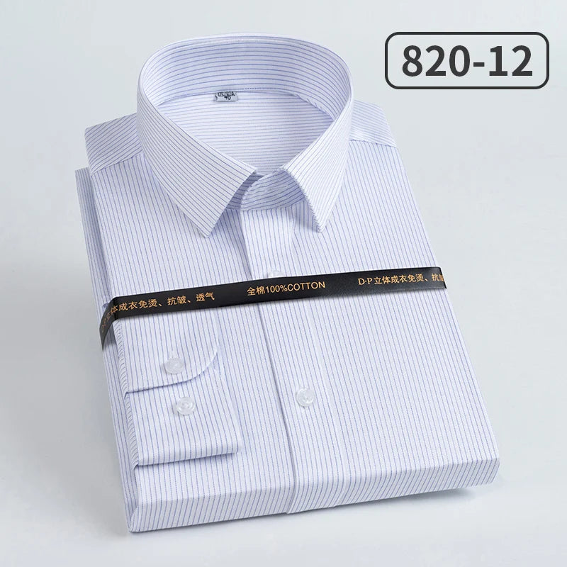 Men's pure cotton long sleeved shirt slim fit high-end light luxury 100 count striped heterochromatic collar wrinkle resistant