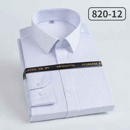 Men's pure cotton long sleeved shirt slim fit high-end light luxury 100 count striped heterochromatic collar wrinkle resistant
