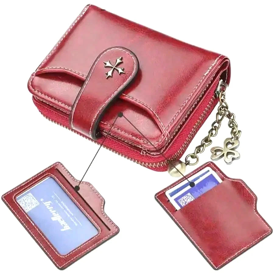 Women’s Retro Small Wallet – Mini Leather Credit Card Holder, Double-Fold Design with Zipper, Compact Aesthetic Wallet