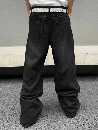 Men's Black Faded Baggy Wide Leg Jeans Unique Curved Seam Detail Hip Hop Street Style Casual Daily Going Out Loose Fit Denim Trousers
