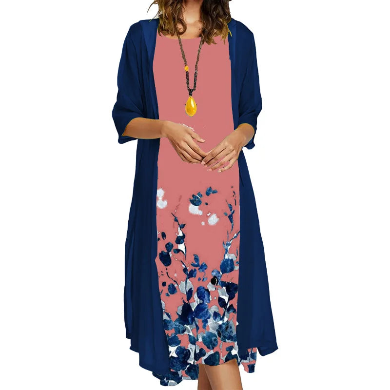 2025 autumn new EU-US cross-border fashion casual printed vest and dress 2-piece set