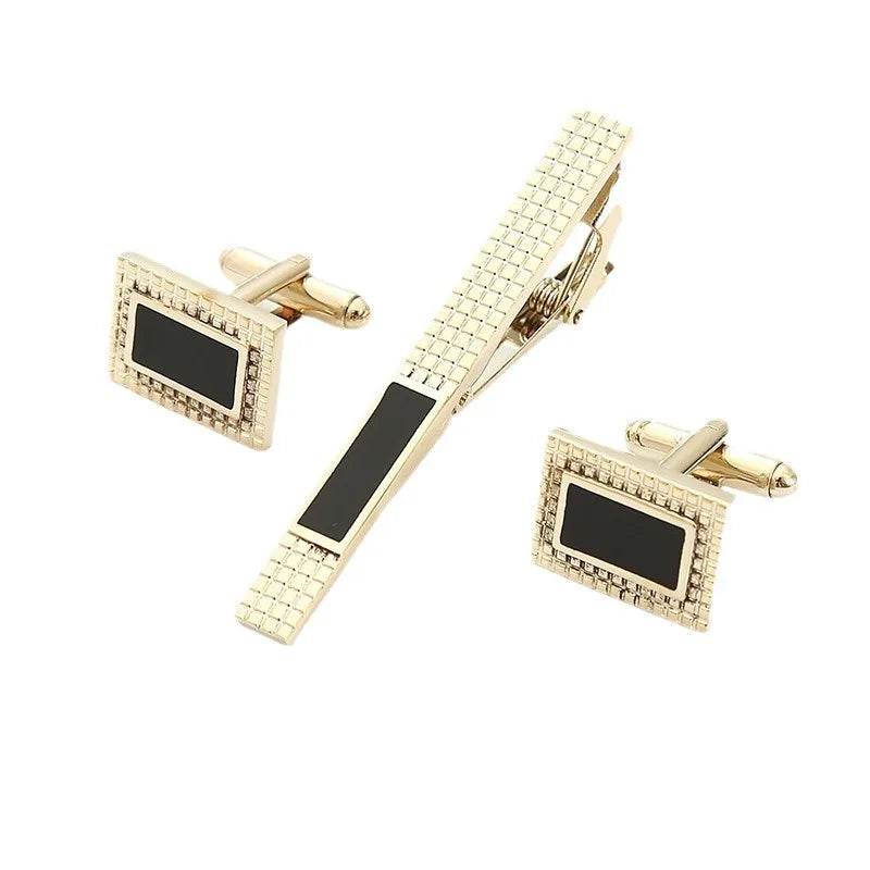 High-end Gold Color Cufflink Tie Clip Set Cufflink Shirt Collar Clip Men's Business Luxulry Jewelry Wedding Accessories