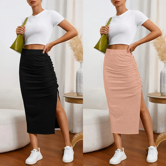 Solid Color Casual Slim Long Skirts For Women 2026 Summer Women's A-Line Midi Skirts Elegant Vintage Female Clothing