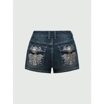 Summer Korean Sexy Low Waist Women Denim Short American Lady Y2K Elastic Slim Cotton Hot Jorts Female Embroidery Wrapping Jeans