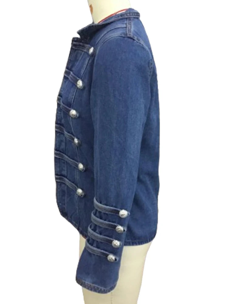 Vintage Button Denim Jacket for Women Stand Collar Spring Winter Slim Casual Retro Jeans Outerwear Harajuku Denim Coat 2024