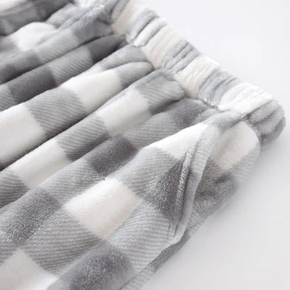 Autumn and Winter Super Warm Thickening Flannel Men's Plaid Pants Black Grey Colors Matching Men Pajamas Trousers