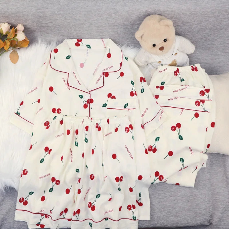 Polka Dot Elegant Women 3PCS Pajama Set Sleepwear Pajama Set Top and Pant with Shorts 3 Piece Set Home Suit Sweet Outfits Y2K