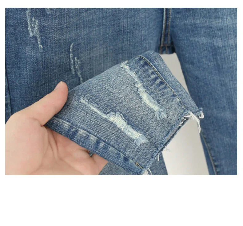 Spring summer Large size jeans women's stretch fat sister nine-point pants were thin high waist pants Big 5xl 6XL