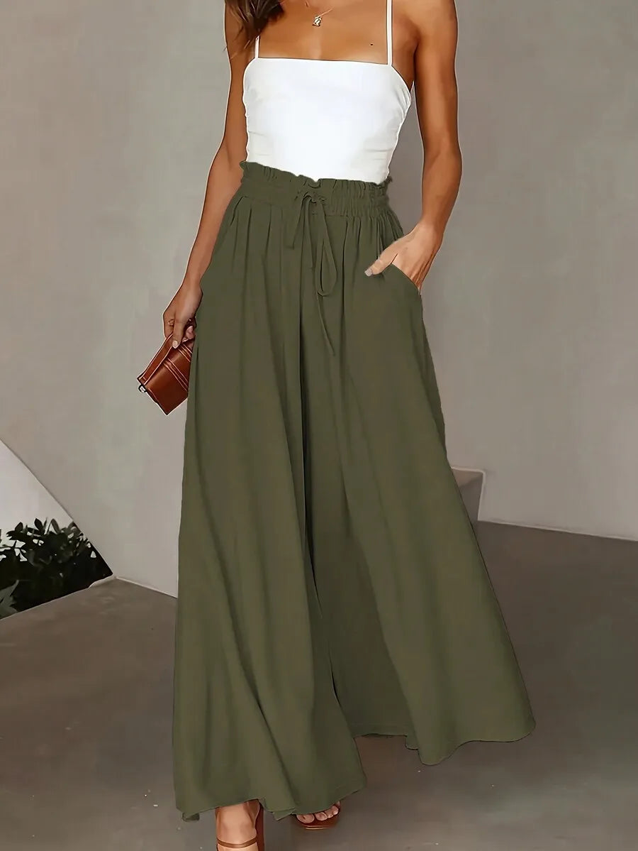 Plus Size Loose Lightweight Wide Leg Culotte Pants, Spring/Summer Casual